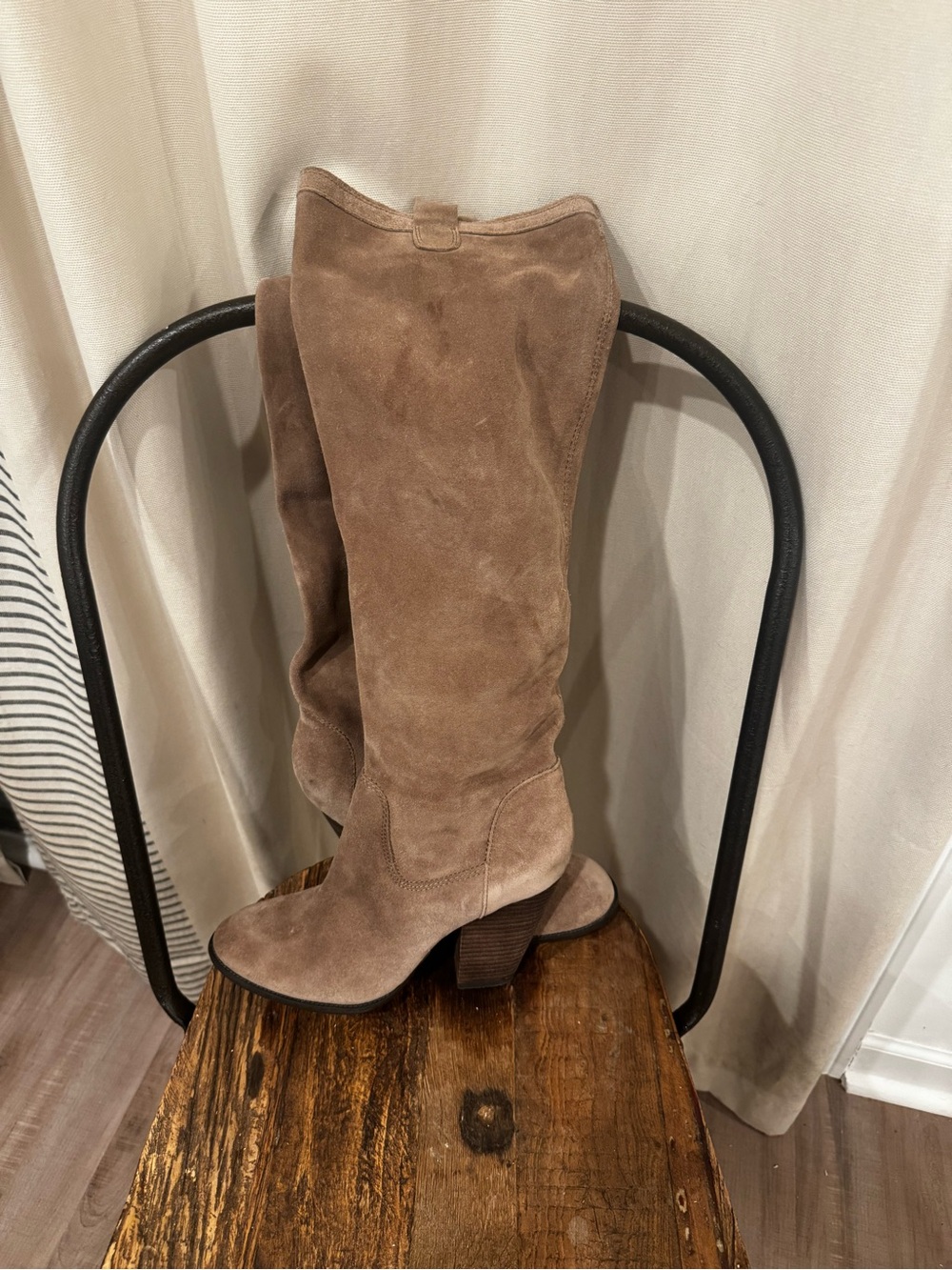 Vince Camuto Women’s 8.5B Taupe Suede Tall Knee High Boots Block Heel